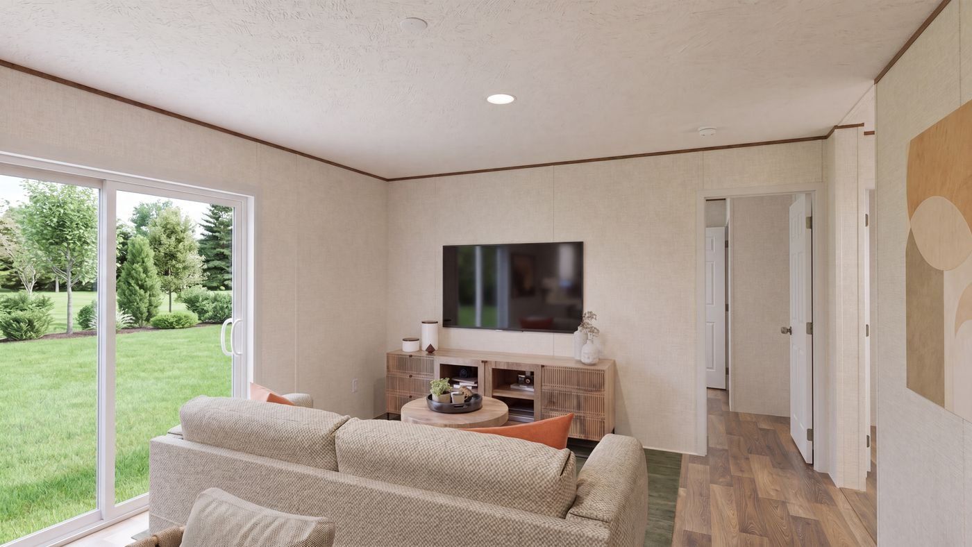 Oak floor plan home, den